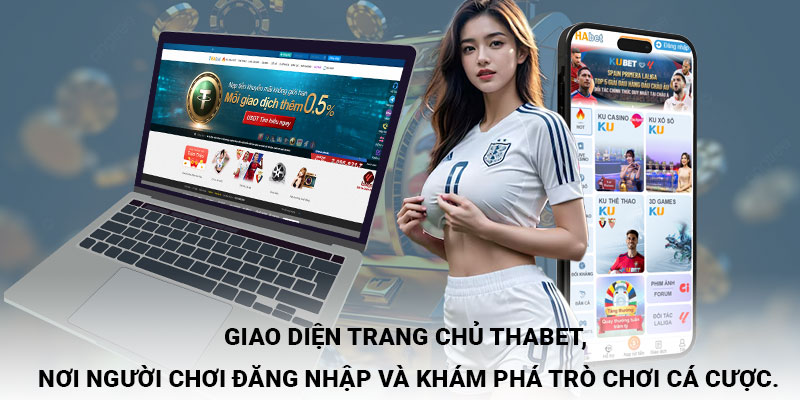 Giao diện trang chủ Thabet, nơi người chơi đăng nhập và khám phá trò chơi cá cược.